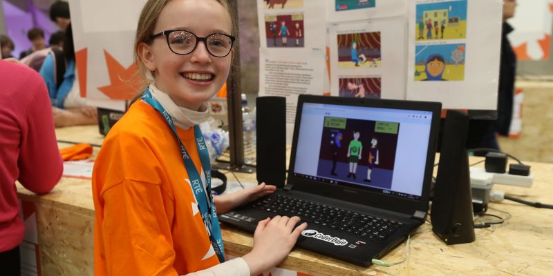 A girl presenting a digital making project