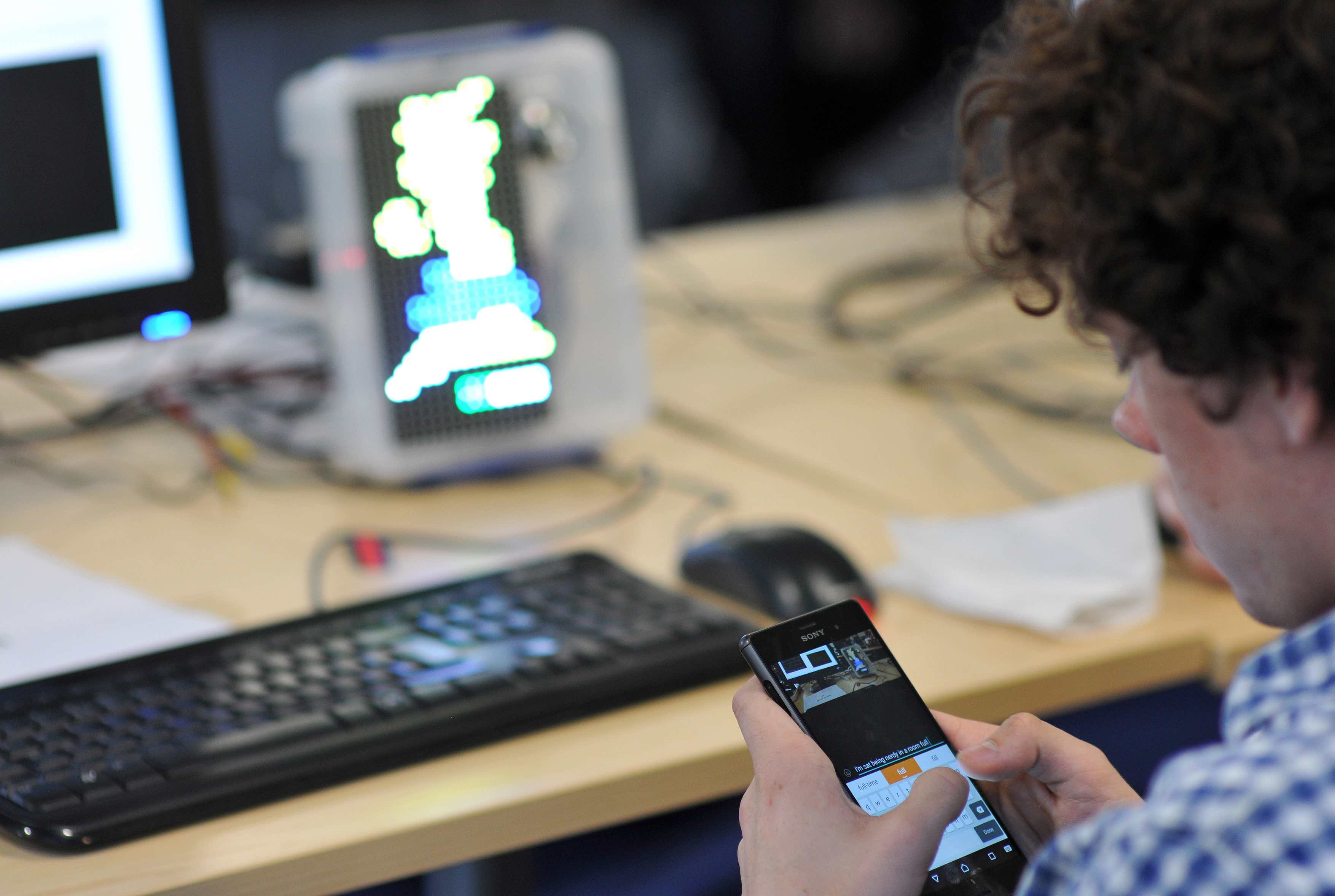 University of York Computer Science Raspberry Pi Challenge: an undergrad tests his entry to map the mood of Twitter on a map of the UK