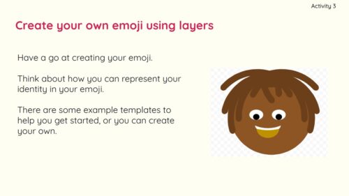 An example slide from a culturally adapted activity to create a vector graphic emoji. 