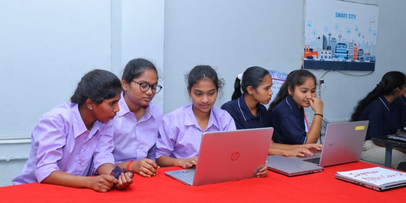 A group of female students at the Coding Academy in Telangana.