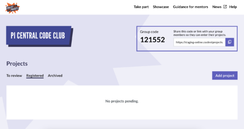 Digital photo of the Coolest Porjects 2025 group code dashboard